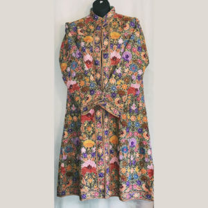 Embroidered floral long coat in silk