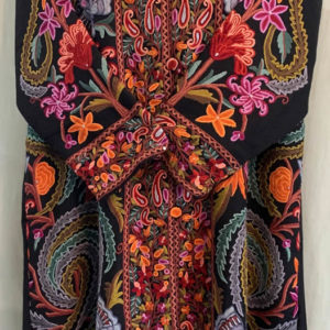 Hand embroided floral merino wool long coat