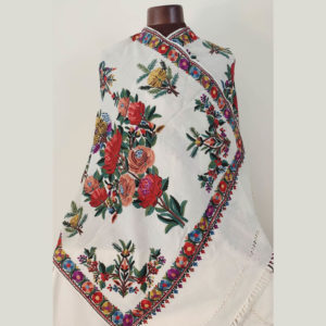 Hand embroidered merino wool stole