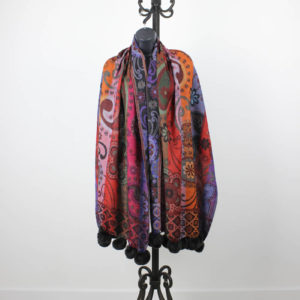 Merino wool reversible stole with pom poms